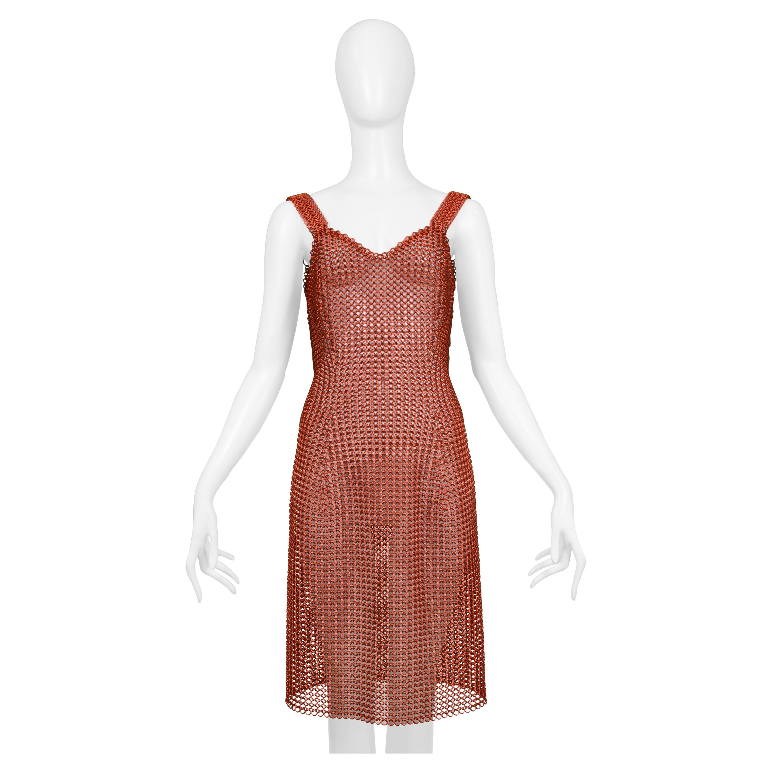 Todd Oldham Red Metal Chain Link Dress 1995 For Sale