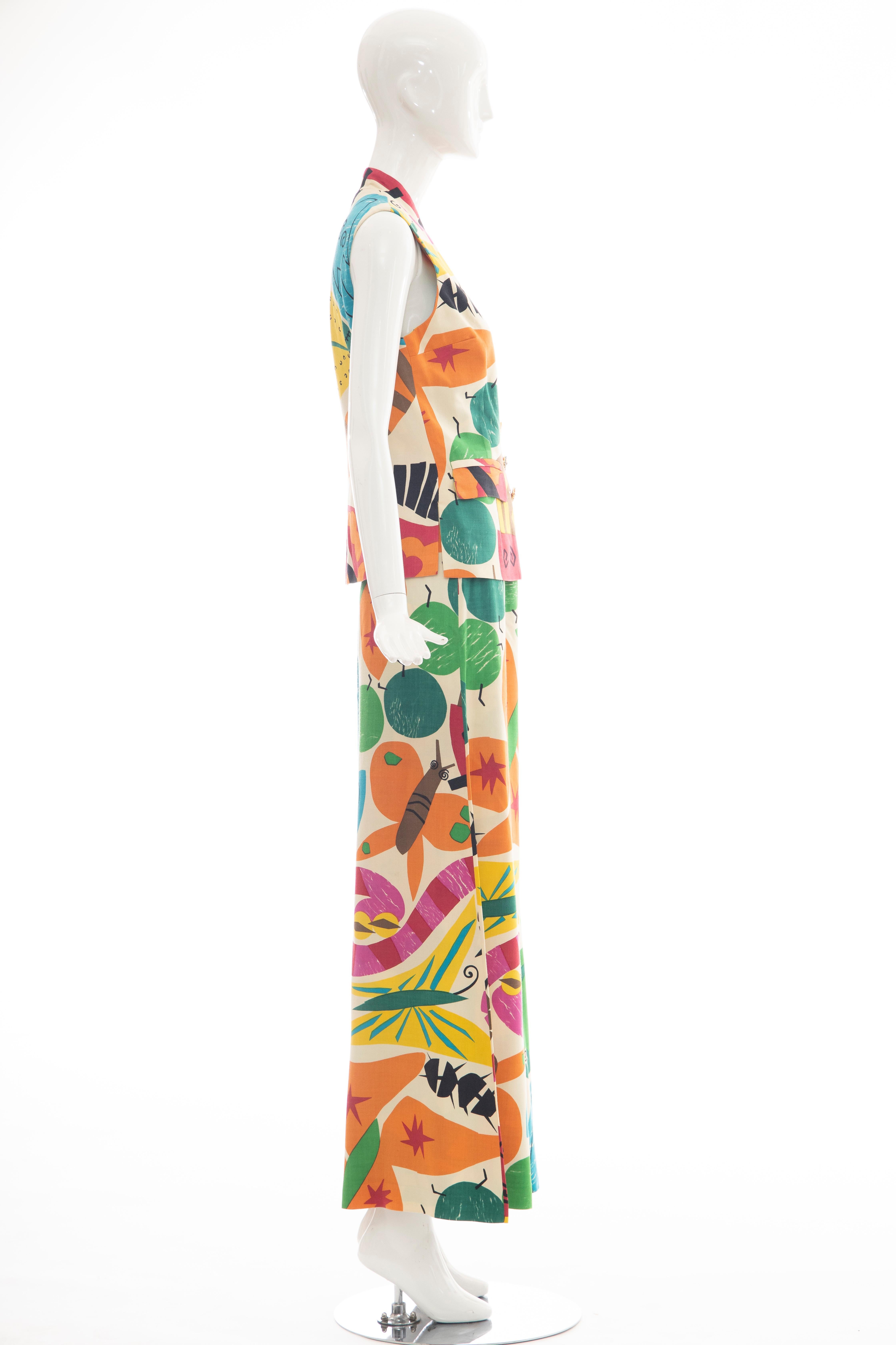 Todd Oldham Runway Printed Silk Wide Leg Pant Suit, Spring 1993 In Good Condition In Cincinnati, OH