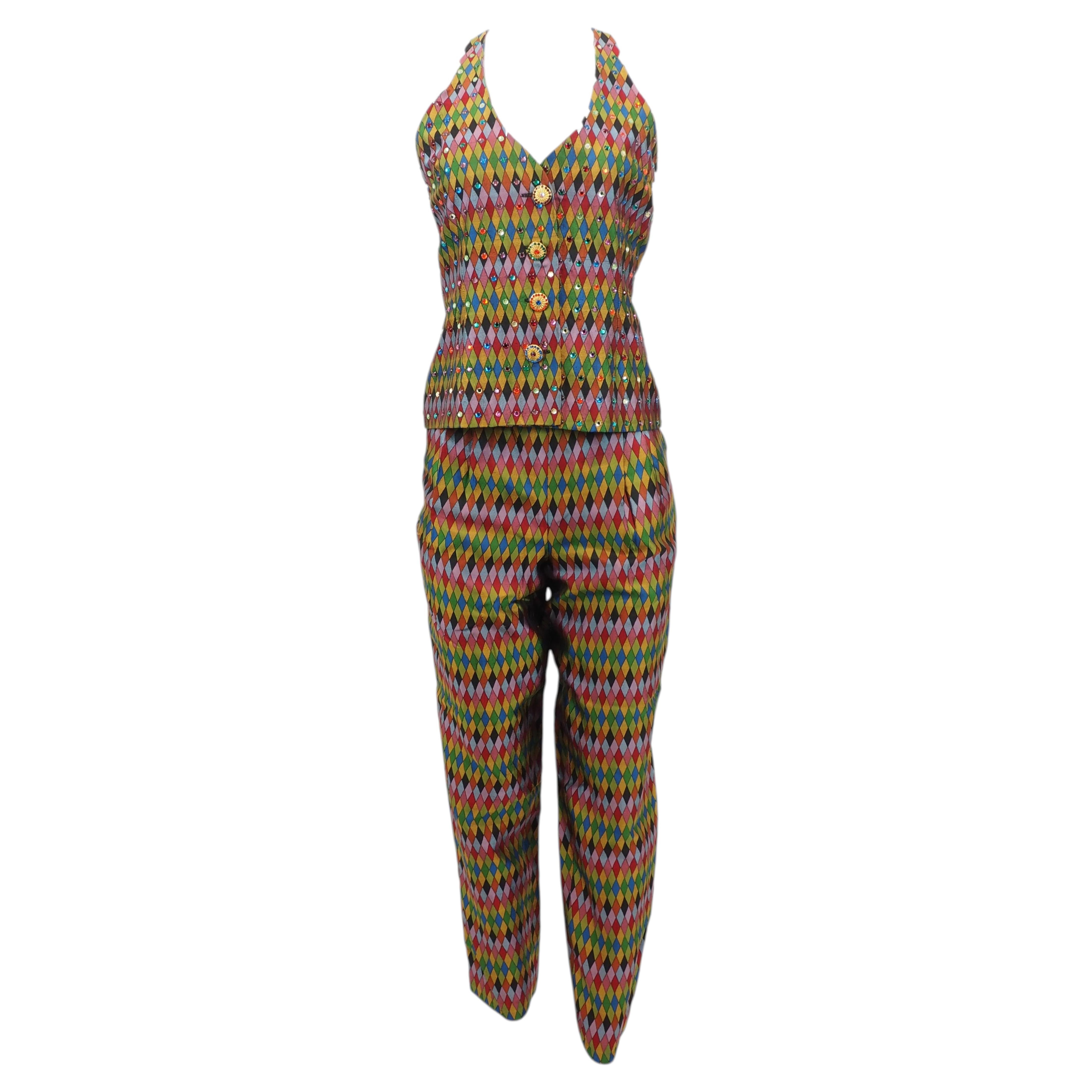 Todd Oldham S/S 1993 Harlequin Silk Vest & Pant Set For Sale