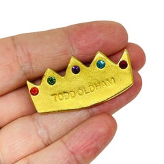 TODD OLDHAM signed vintage gold tone matte rhinestone crown pin