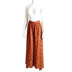 Todd Oldham Silk Pants Wide Palazzo Leg Suzani Style Block Print Vintage 90s S