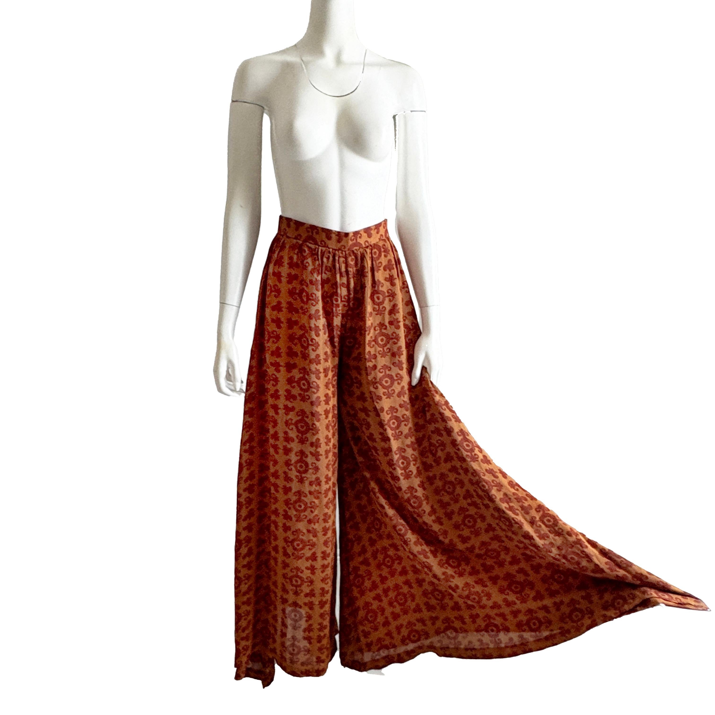 Donna Todd Oldham Pantaloni di seta Palazzo a gamba larga stile Suzani Stampa Vintage anni '90 S in vendita