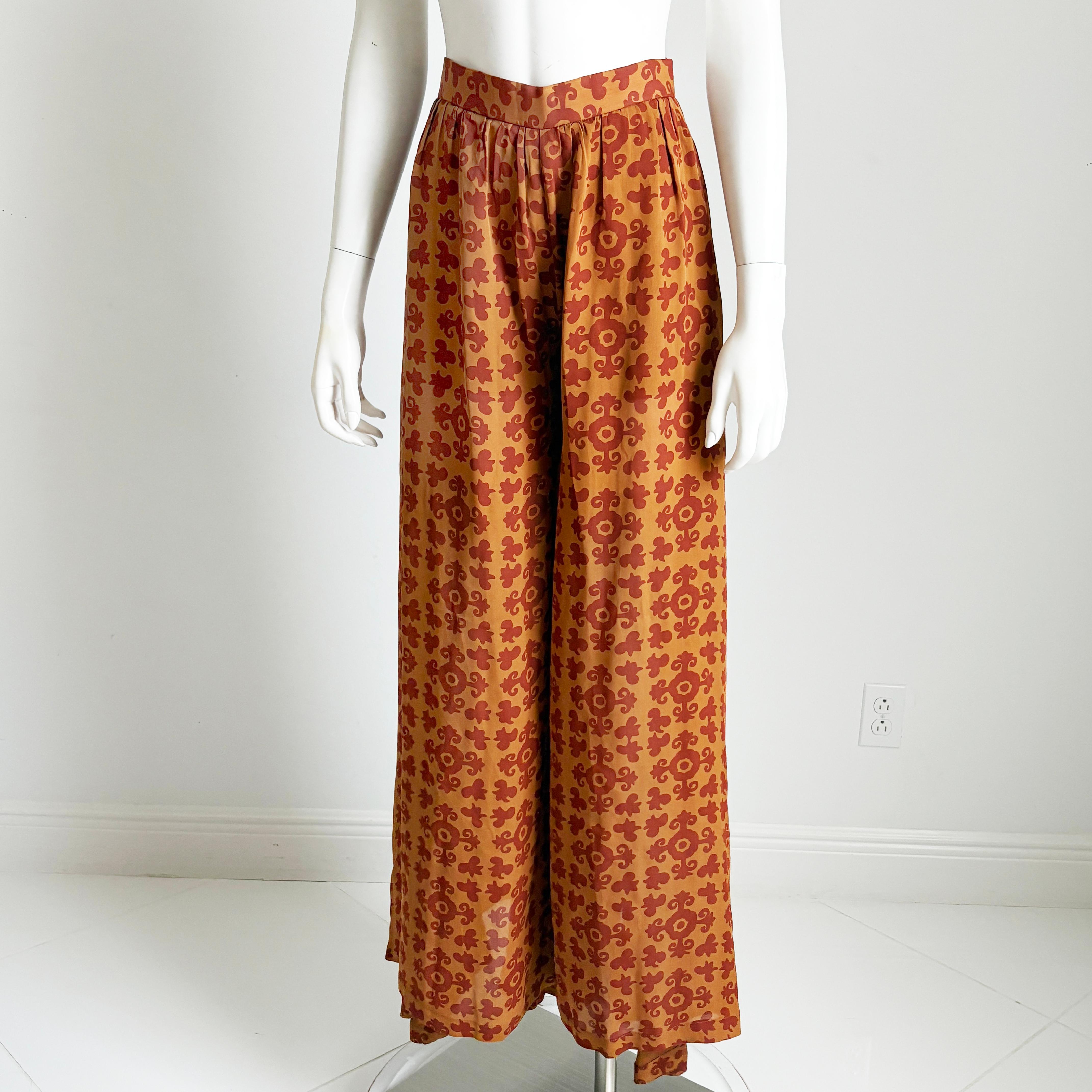 Todd Oldham Pantaloni di seta Palazzo a gamba larga stile Suzani Stampa Vintage anni '90 S in vendita 1