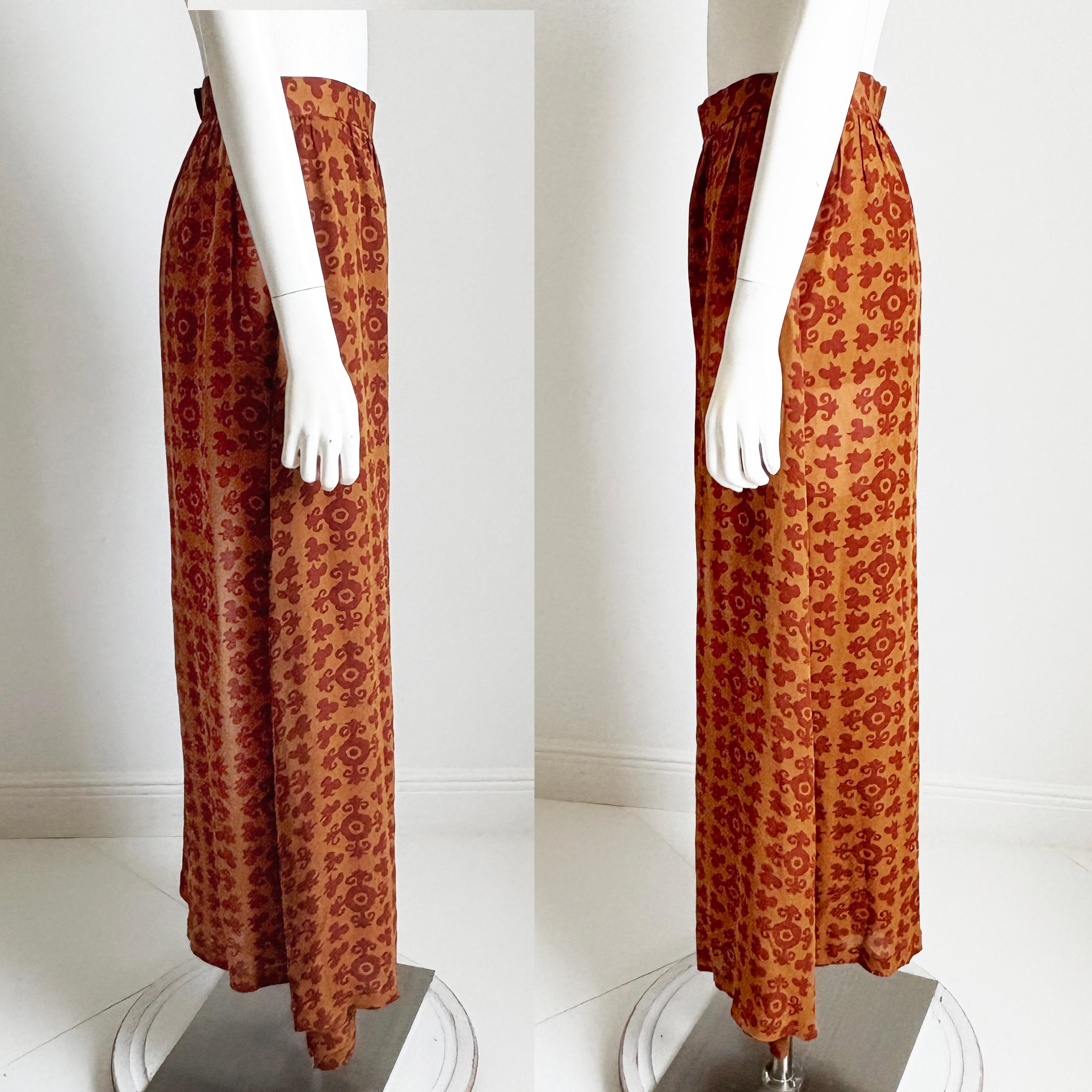 Todd Oldham Pantaloni di seta Palazzo a gamba larga stile Suzani Stampa Vintage anni '90 S in vendita 2