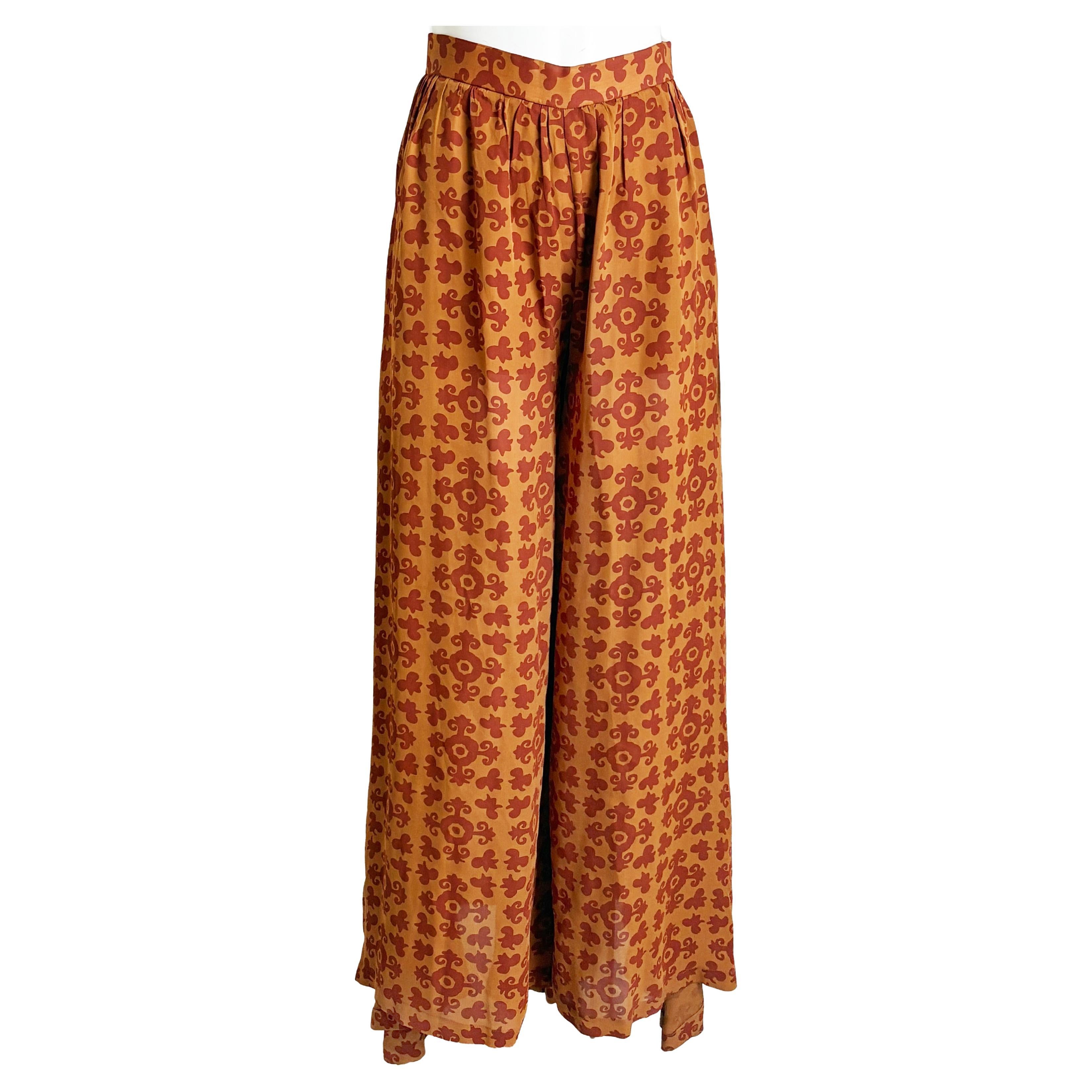 Todd Oldham Pantaloni di seta Palazzo a gamba larga stile Suzani Stampa Vintage anni '90 S in vendita