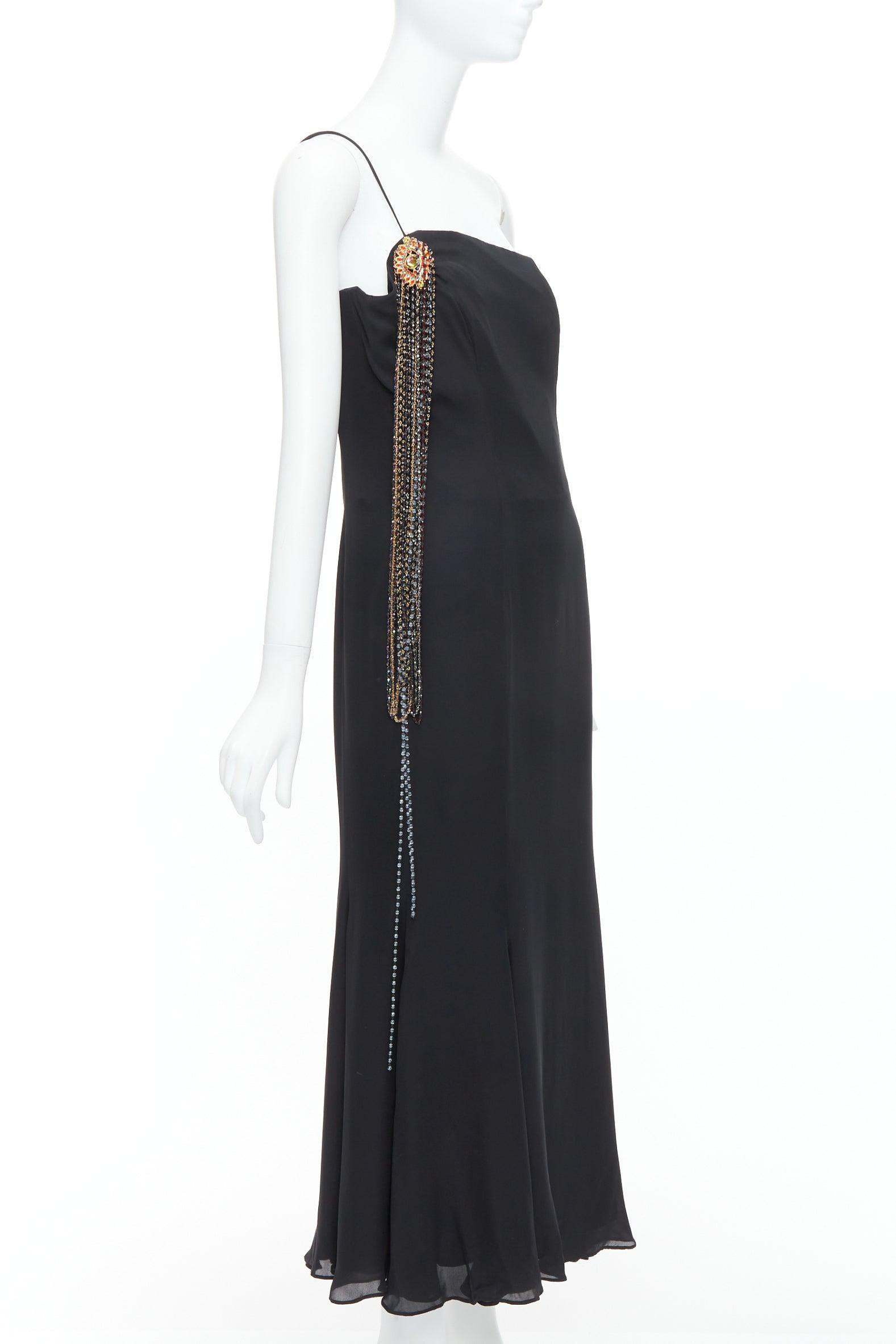 TODD OLDHAM Vintage black gold eye brooch crystal fringe single strap dress S
Reference: WECN/A00061
Brand: Todd Oldham
Material: Rayon, Silk
Color: Black, Gold
Pattern: Solid
Closure: Zip
Lining: Black Fabric
Made in: United