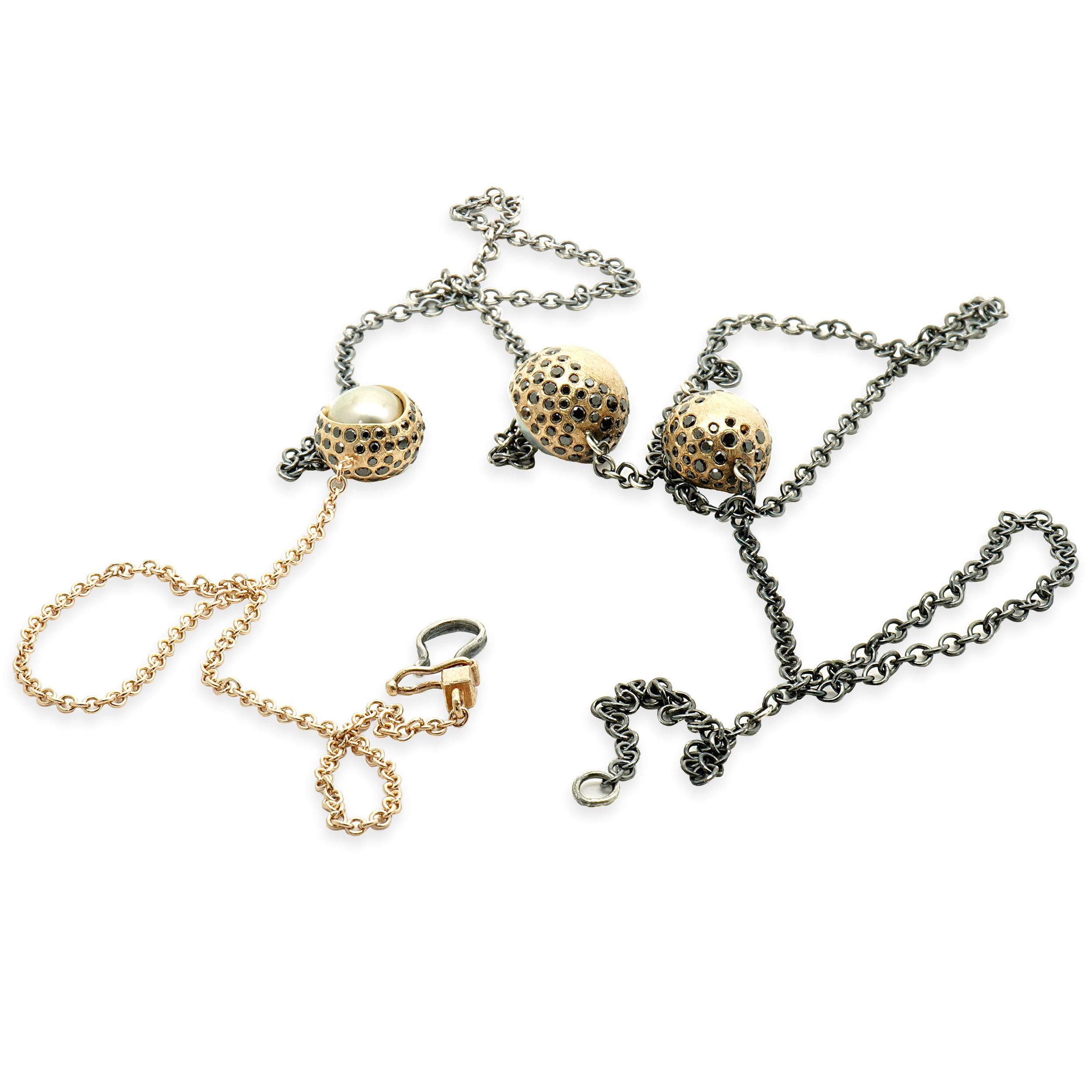 Round Cut Todd Reed 18K Yellow Gold and SS Diamond and Tahitian Pearl Necklace For Sale