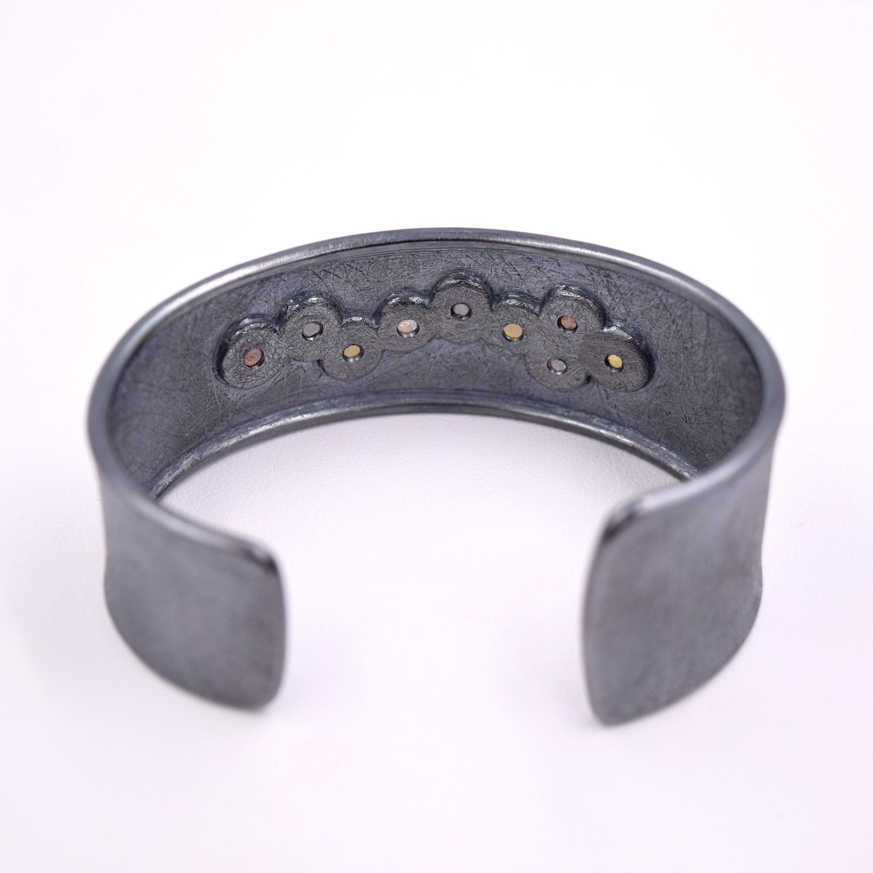 Modern Todd Reed 4.48 Carat Rose Cut Colored Diamond Cuff Bracelet in Oxidized Silver For Sale