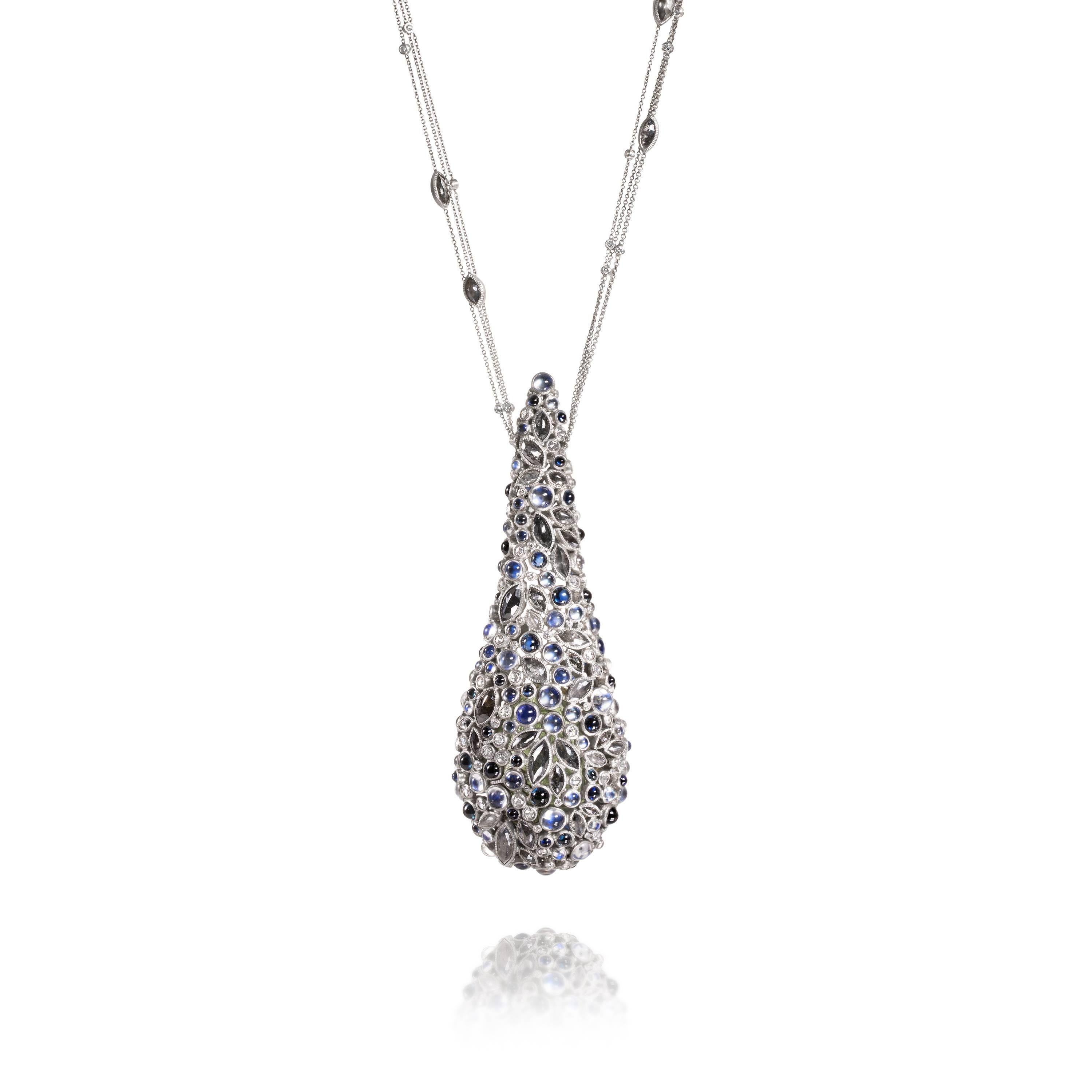 Round Cut Todd Reed Award Winning Diamond Sapphire Moonstone Moldavite Buddha Necklace 