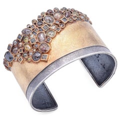 Todd Reed Pulsera personalizada de plata de ley y oro amarillo de 18 quilates con diamantes de 16,66 TCW