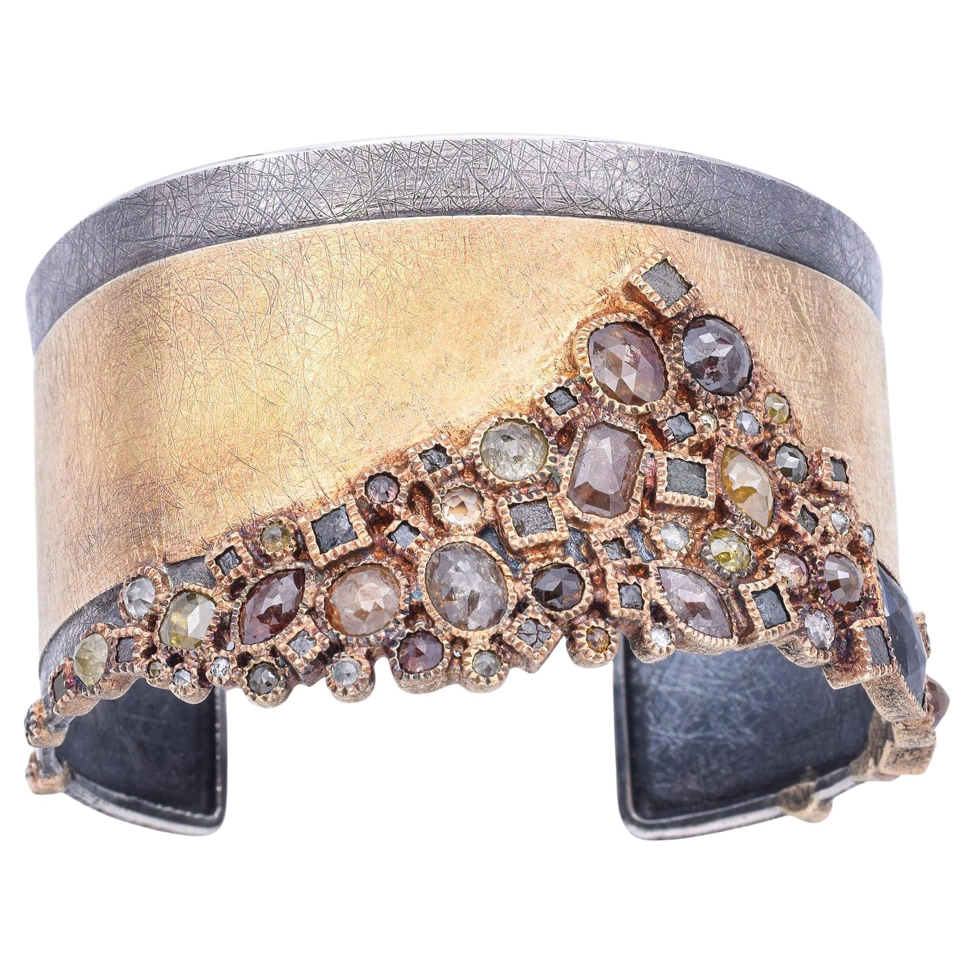 Todd Reed Custom Sterling Silver 18K Yellow Gold 16.66 TCW Diamond Cuff Bracelet