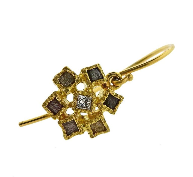 Todd Reed Gold Rough Diamond Drop Earrings at 1stDibs