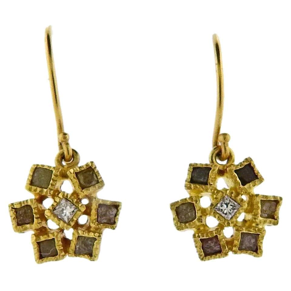 Todd Reed Gold Rough Diamond Drop Earrings at 1stDibs