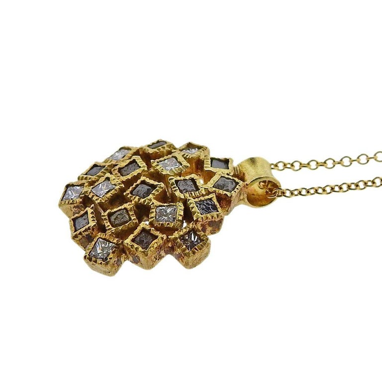 Todd Reed Gold Rough Diamond Pendant Necklace For Sale at