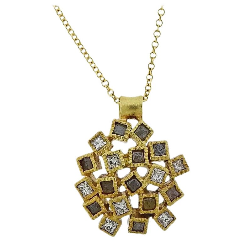 Todd Reed Gold Rough Diamond Pendant Necklace For Sale at