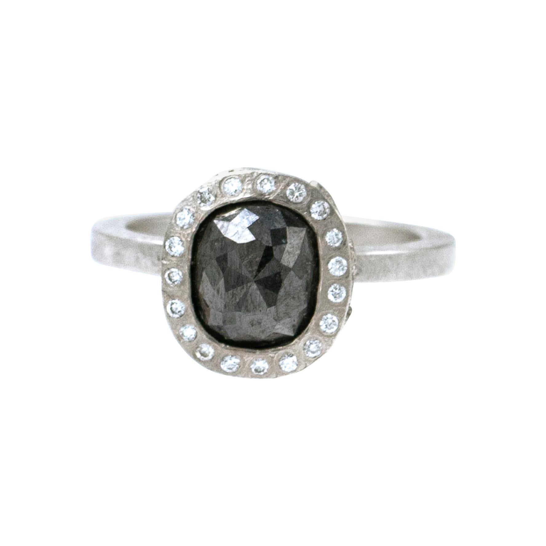 Todd Reed Palladium Black Diamond Engagement Ring For Sale