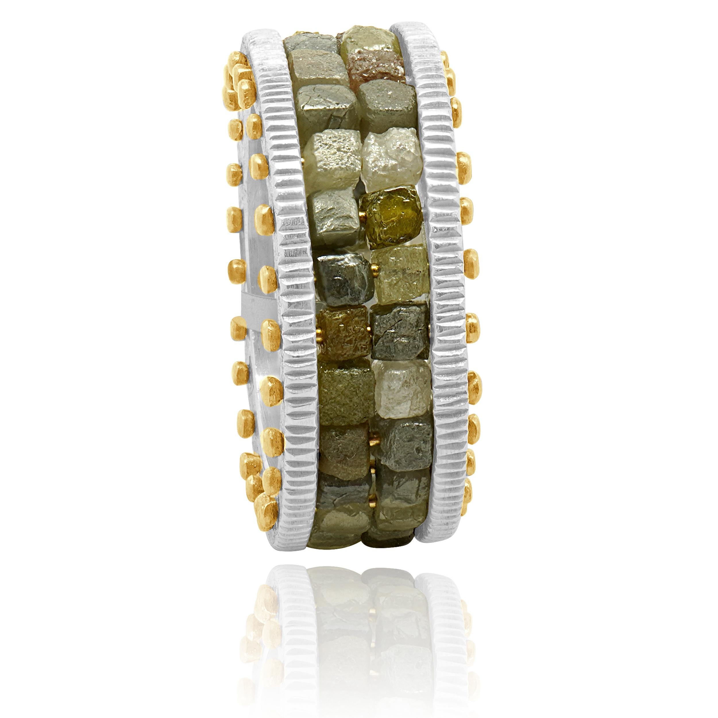 Non taillé Bandeau à deux rangs de diamants bruts en argent sterling et or jaune 18 carats de Todd Reed en vente