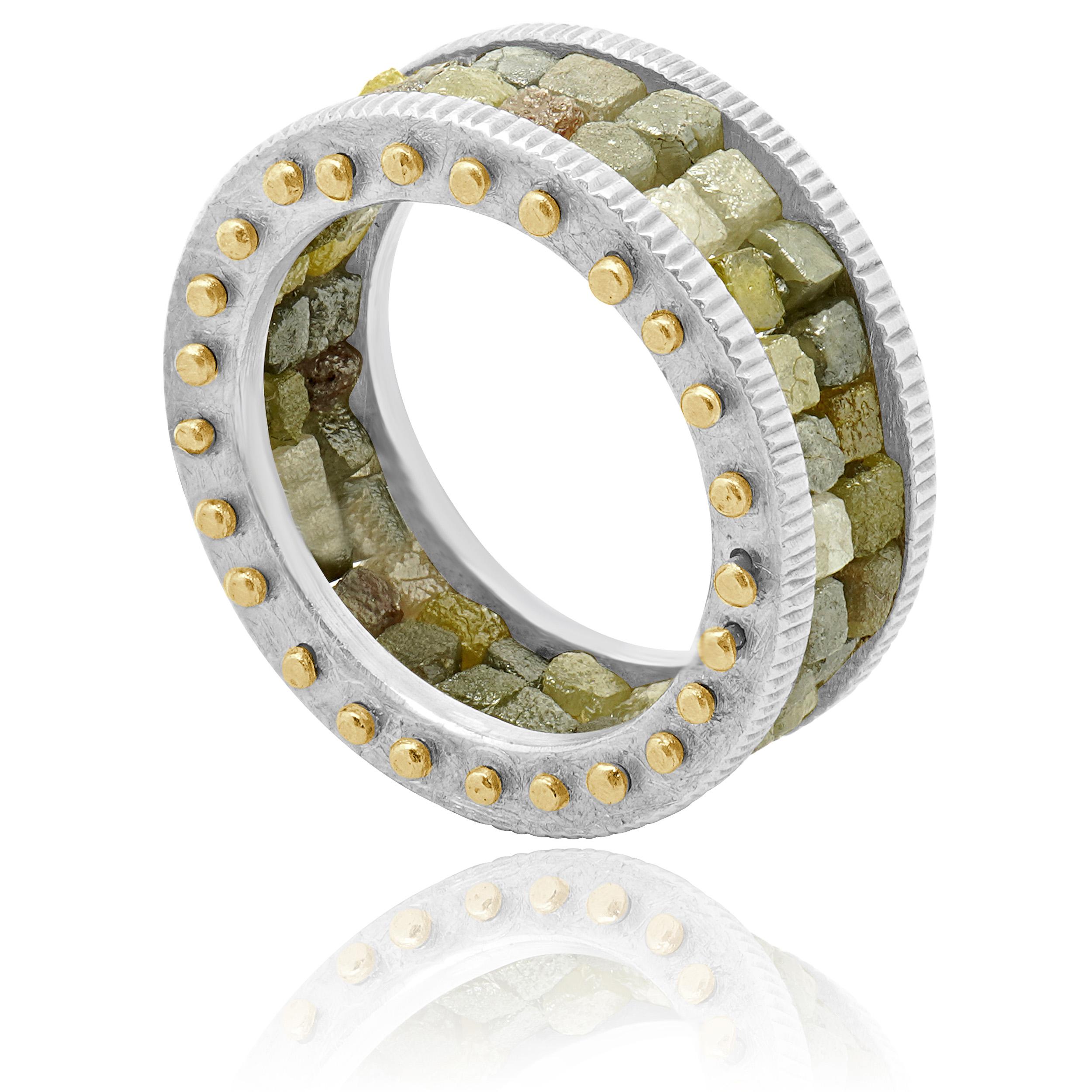 Bandeau à deux rangs de diamants bruts en argent sterling et or jaune 18 carats de Todd Reed Excellent état - En vente à Scottsdale, AZ