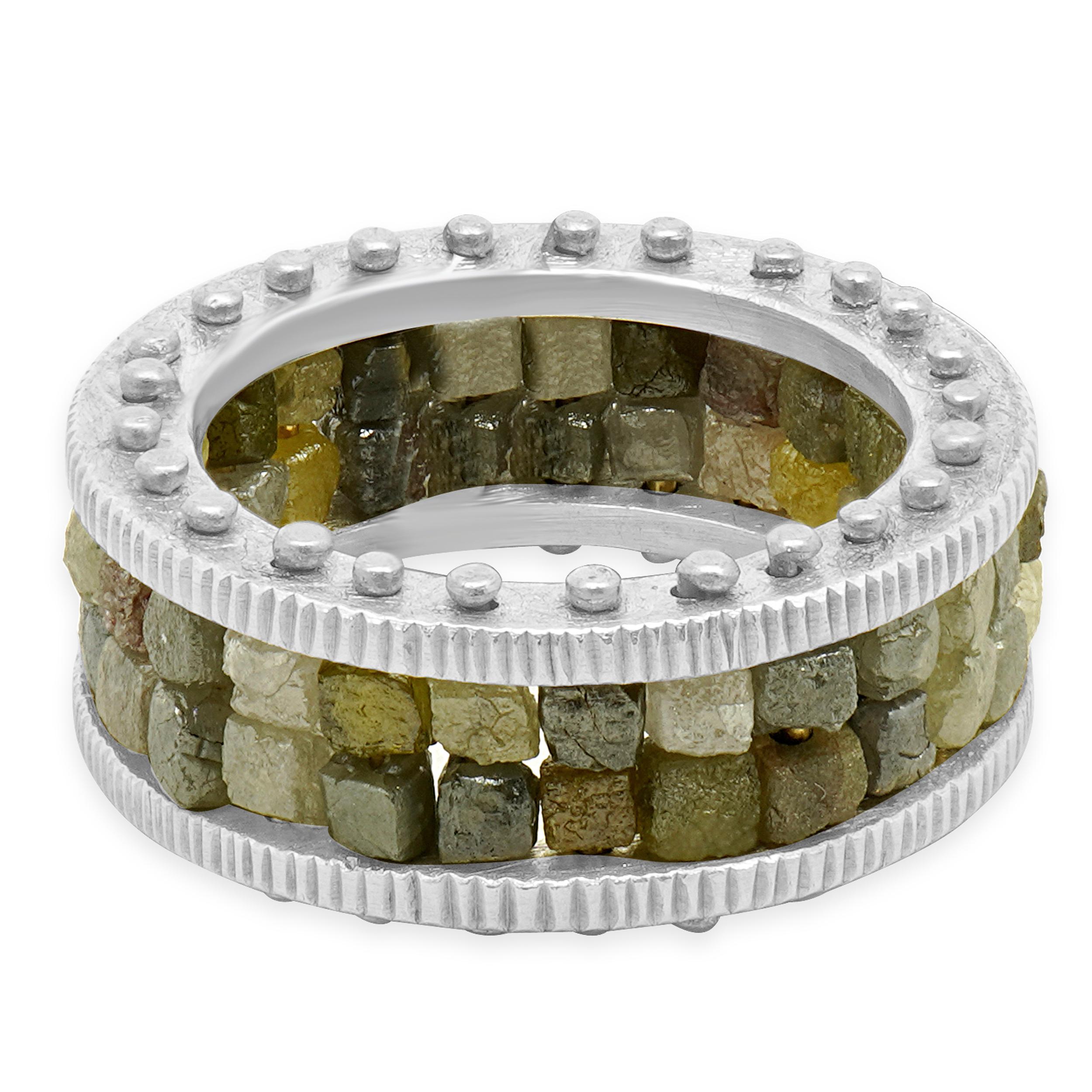 Bandeau à deux rangs de diamants bruts en argent sterling et or jaune 18 carats de Todd Reed en vente