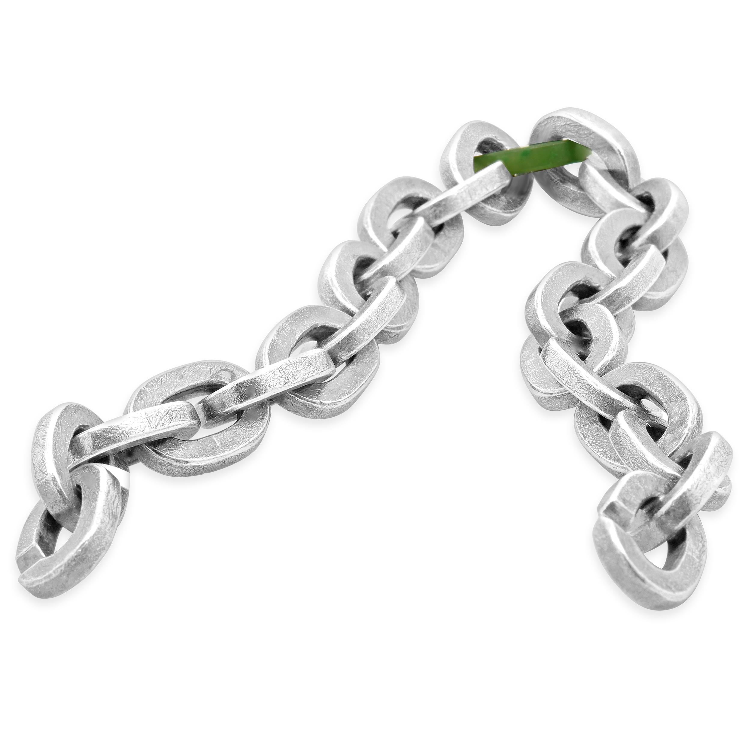 Women's or Men's Todd Reed Sterling Silver Green Jade Link Bracelet For Sale