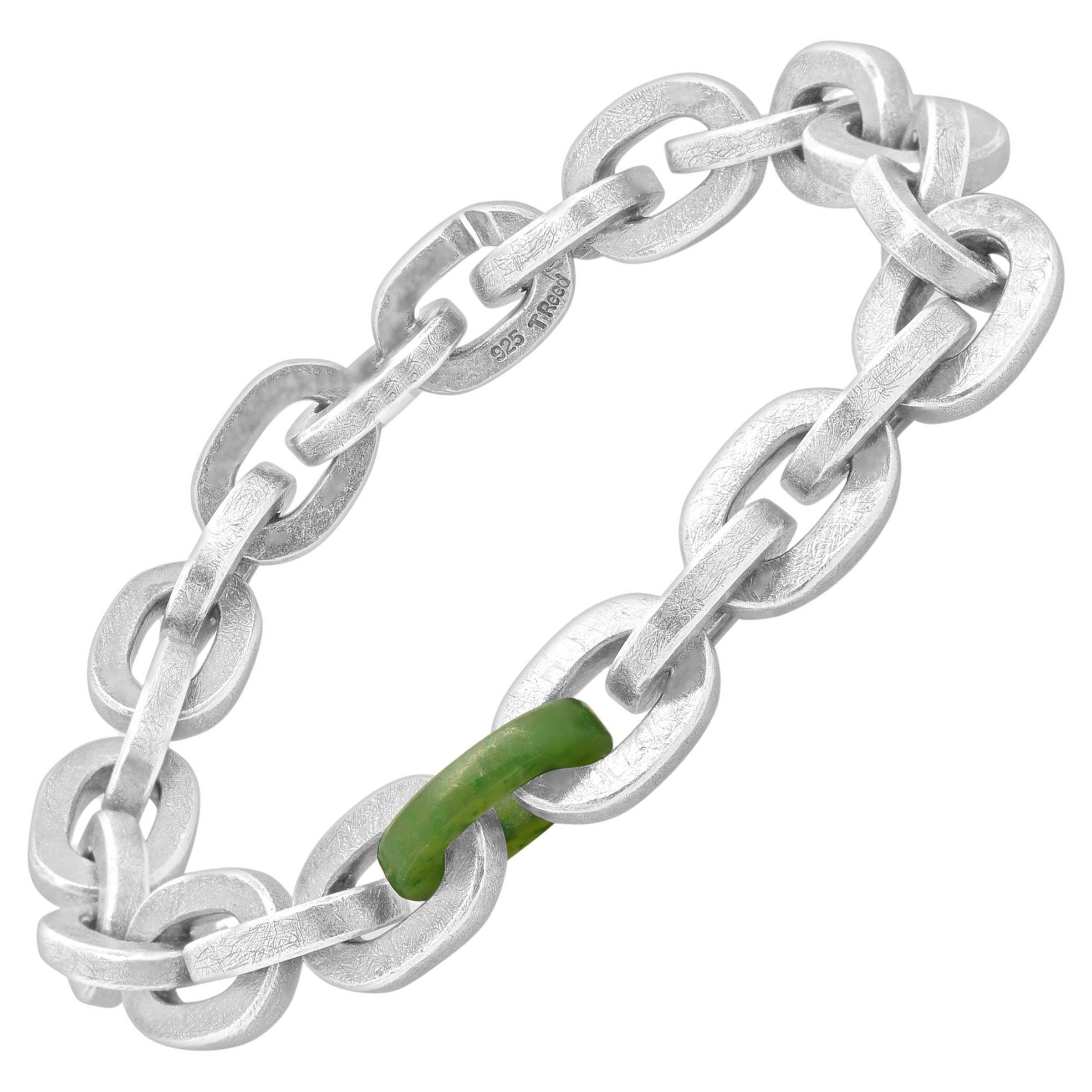 Todd Reed Sterling Silver Green Jade Link Bracelet For Sale