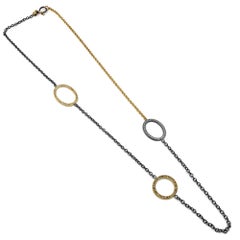 Brilliant + Rough Diamond Yellow Gold Oxidized Silver Link Necklace, Todd Reed