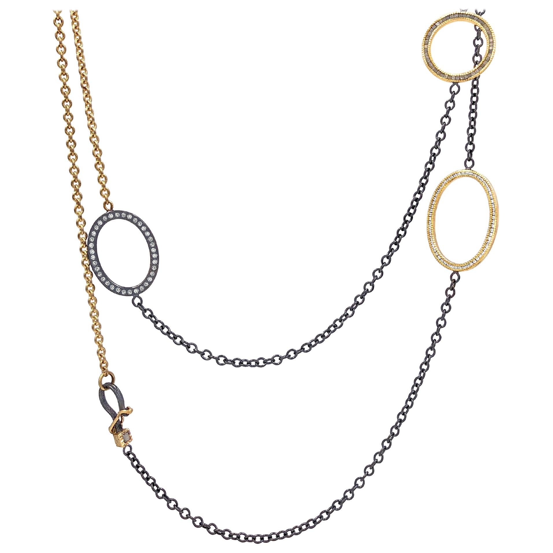 Brilliant + Rough Diamond Yellow Gold Oxidized Silver Link Necklace, Todd Reed For Sale
