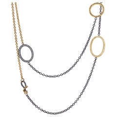 Brilliant + Rough Diamond Yellow Gold Oxidised Silver Link Necklace, Todd Reed