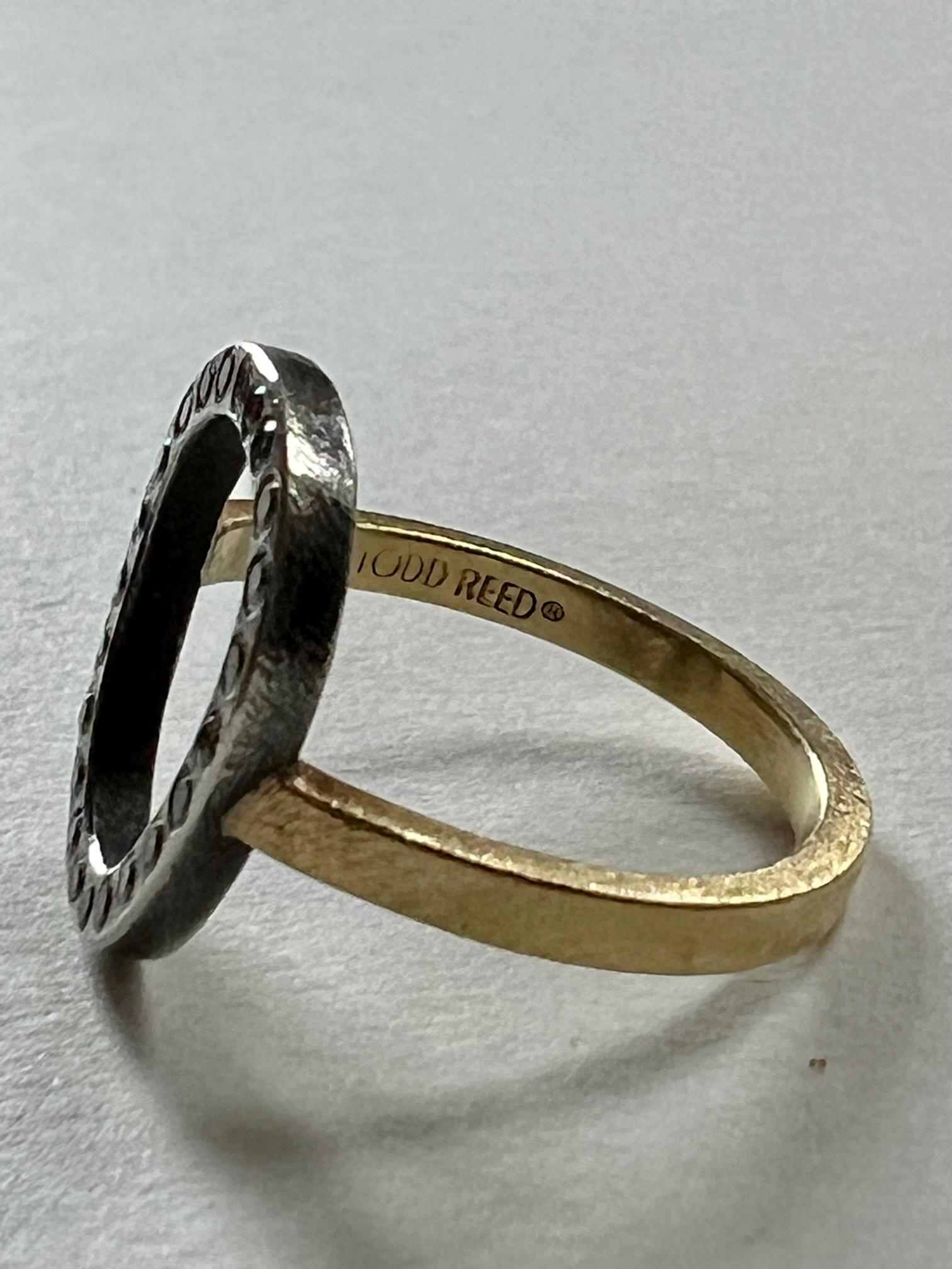 Todd Reed White Diamond Gold And Silver Open Frame Ring In Good Condition For Sale In Boulder, CO