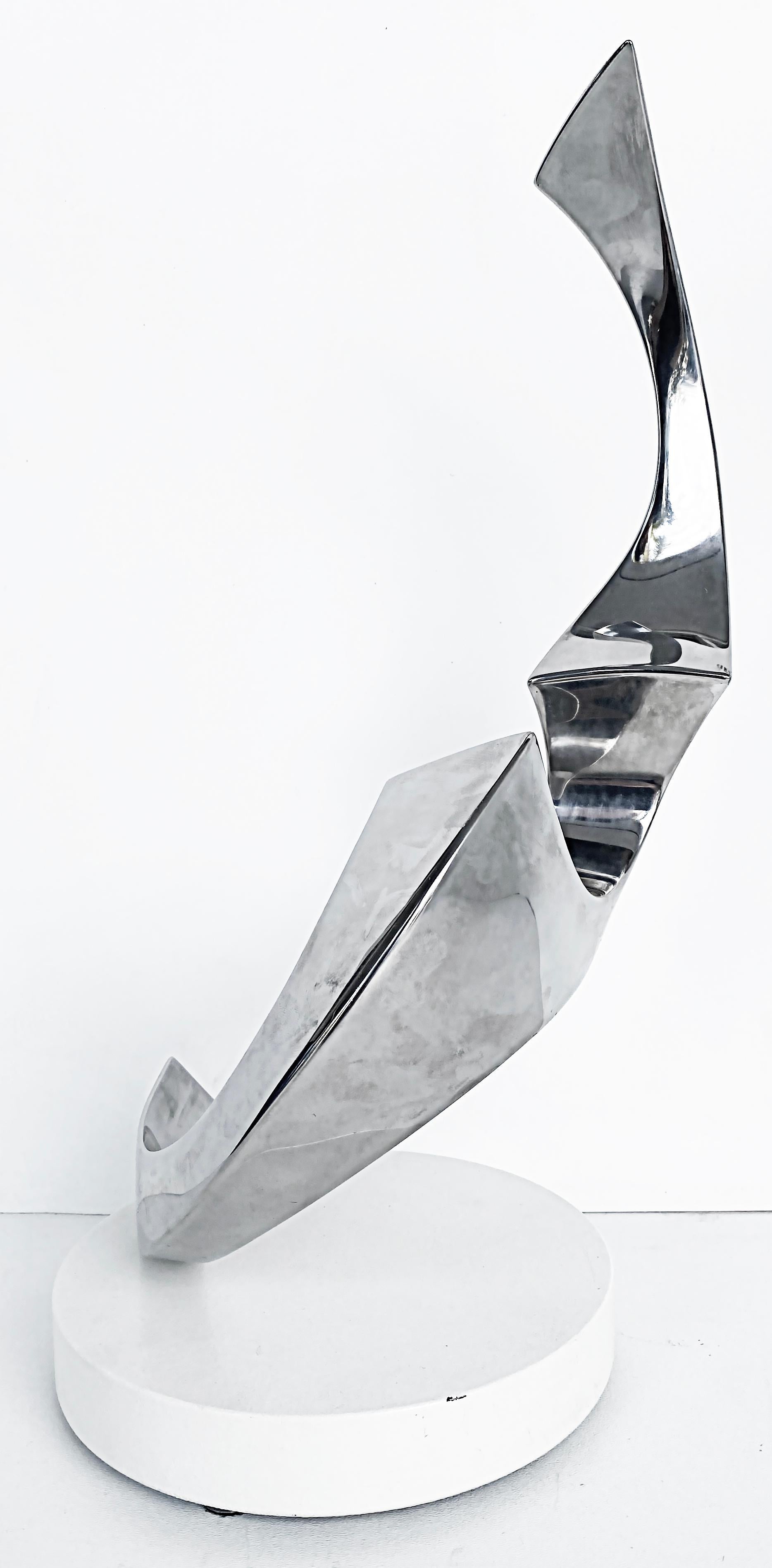 Modern Todd Reuben Chrome Abstract Sculpture on Rotating Base For Sale