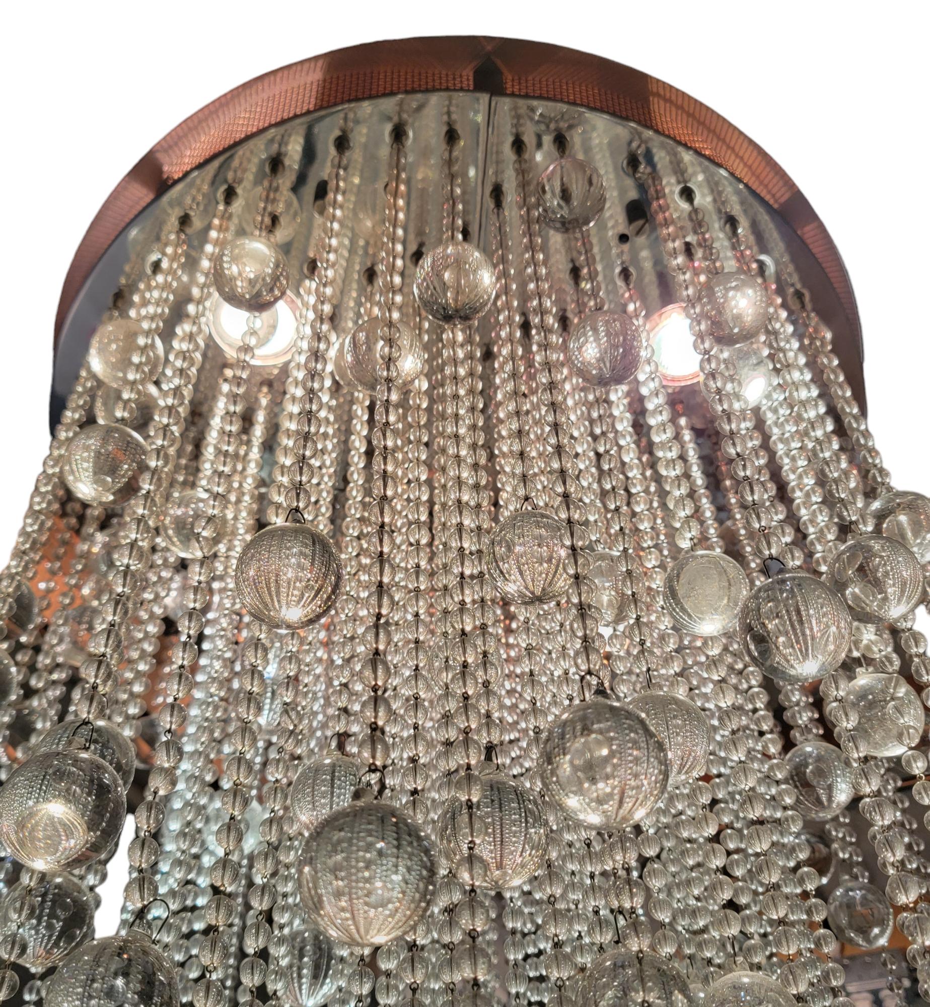 Todd Rugee Modern Crystal Chandelier In Distressed Condition For Sale In Pasadena, CA