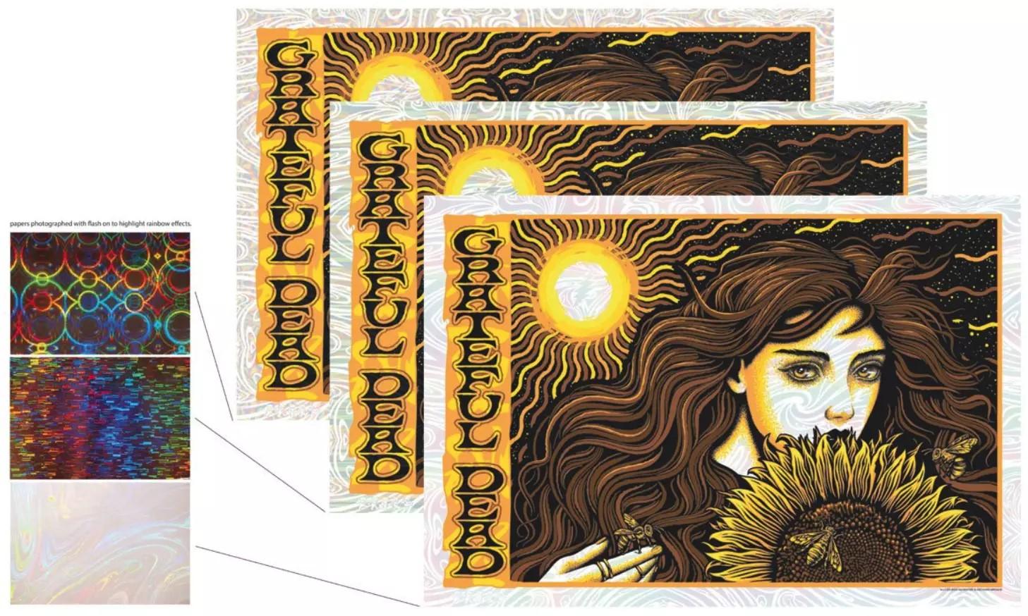 Todd Slater x Grateful Dead "Summer Sunflower Girl" - Set of 3 Foil Prints
Artist: Todd Slater
Title: Summer Sunflower Girl (Set of 3 Foil Variants)
Dimensions: 29" x 20" each print
Edition Sizes:

White Lava Foil: Edition of 250
Kaleidoscope Foil: