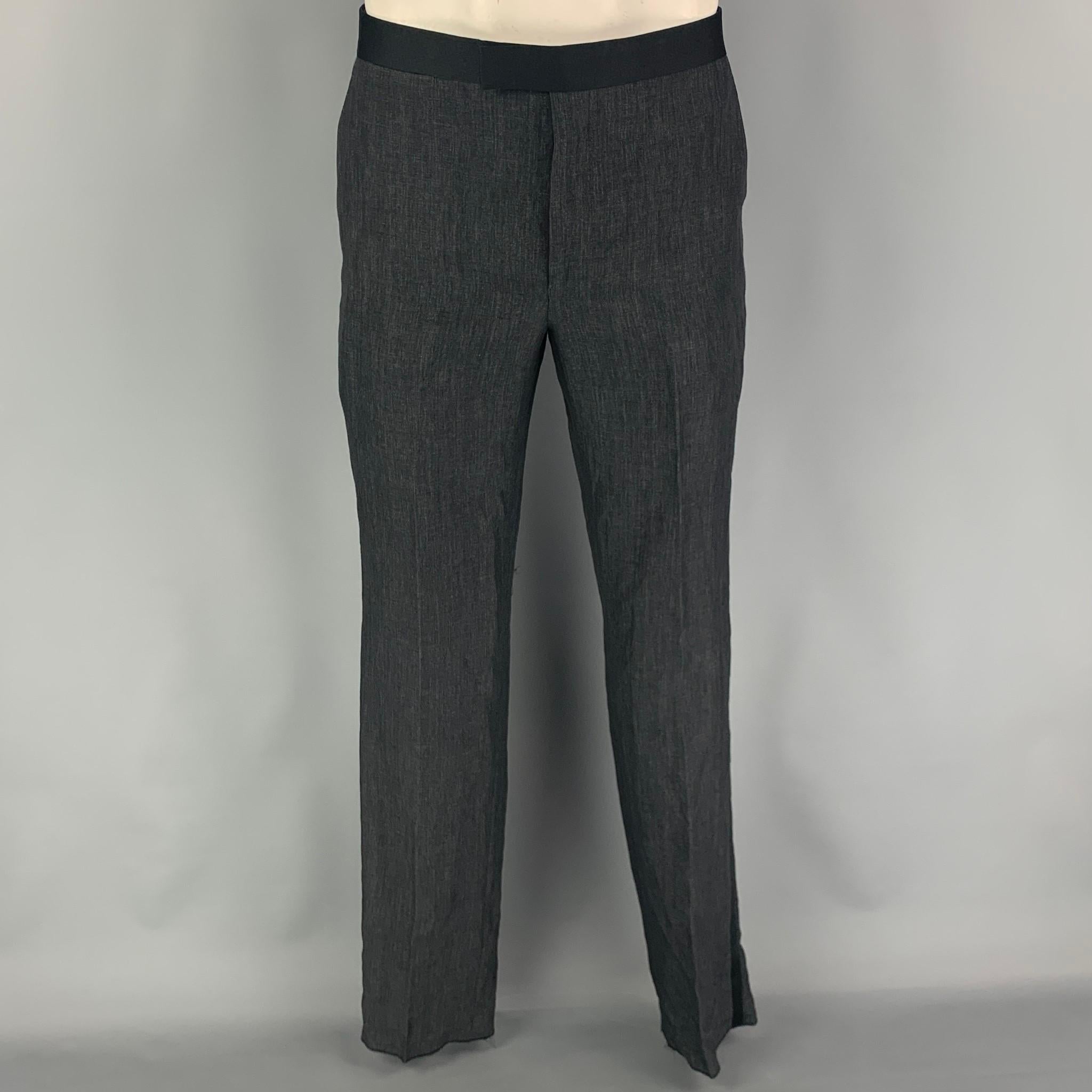 Men's TODD SNYDER Size 40 Charcoal Black Linen Peak Lapel Tuxedo Suit