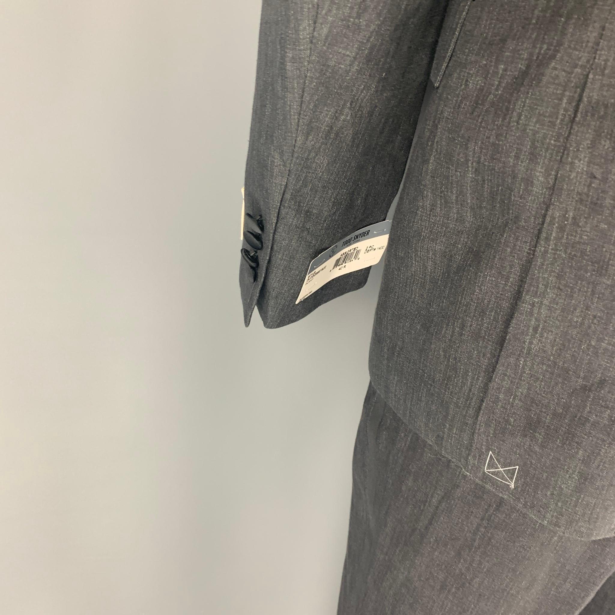 TODD SNYDER Size 40 Charcoal Black Linen Peak Lapel Tuxedo Suit 1