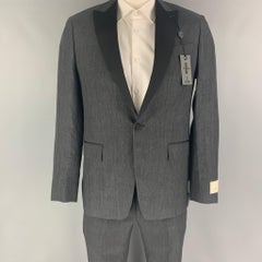 TODD SNYDER Size 40 Charcoal Black Linen Peak Lapel Tuxedo Suit