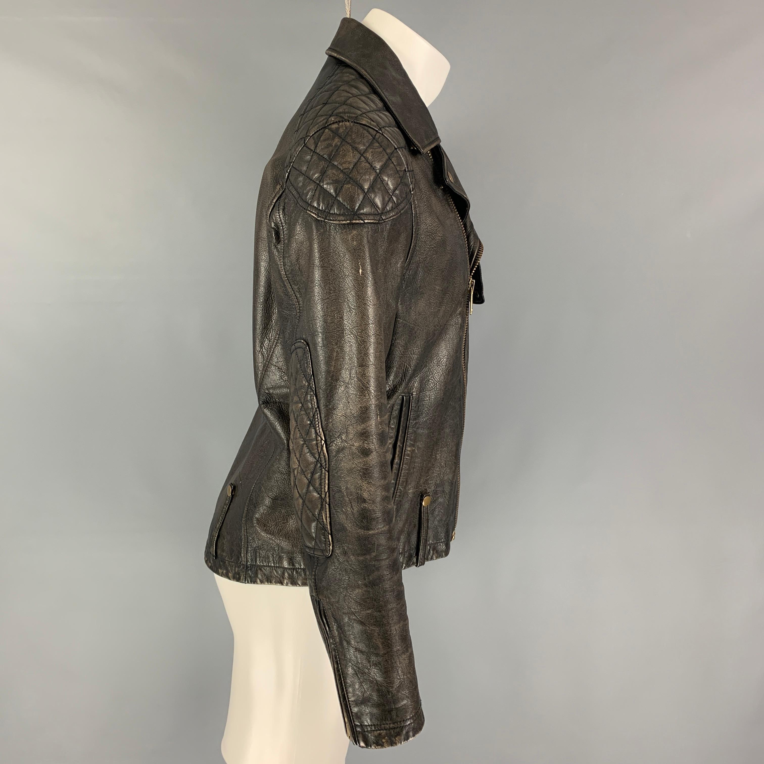 Black TODD SNYDER Size M Brown Antique Leather Biker Jacket