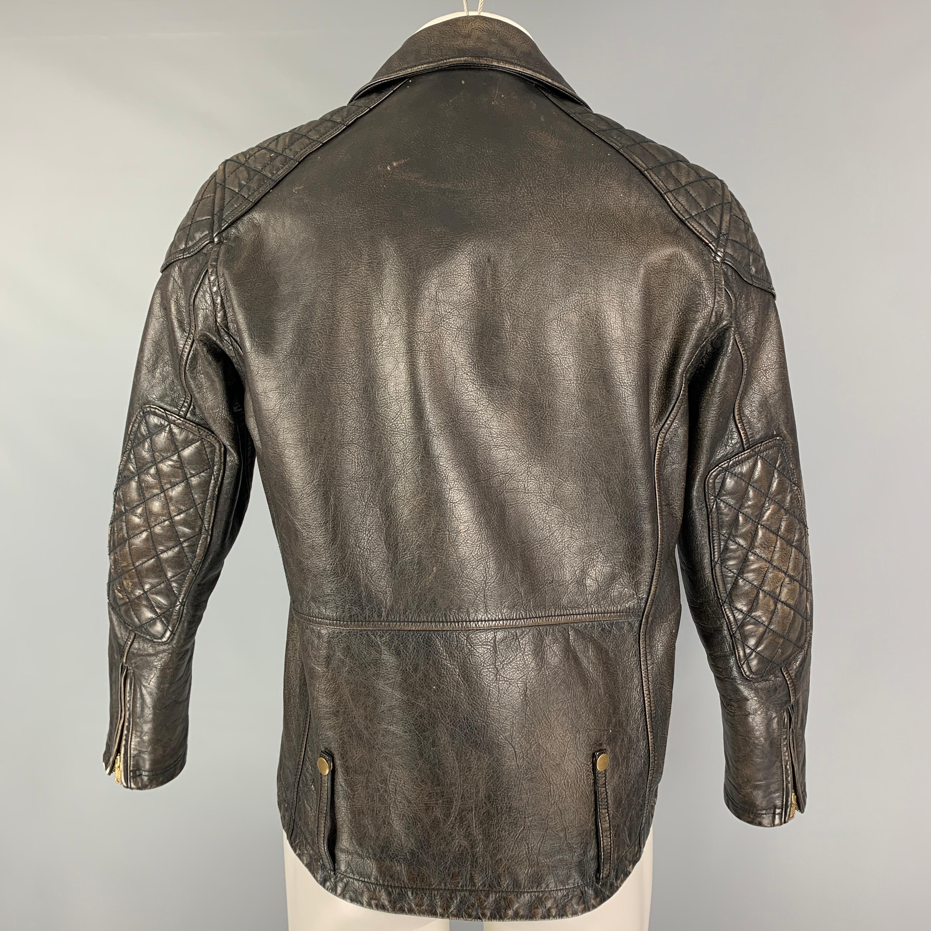 TODD SNYDER Size M Brown Antique Leather Biker Jacket In Good Condition In San Francisco, CA
