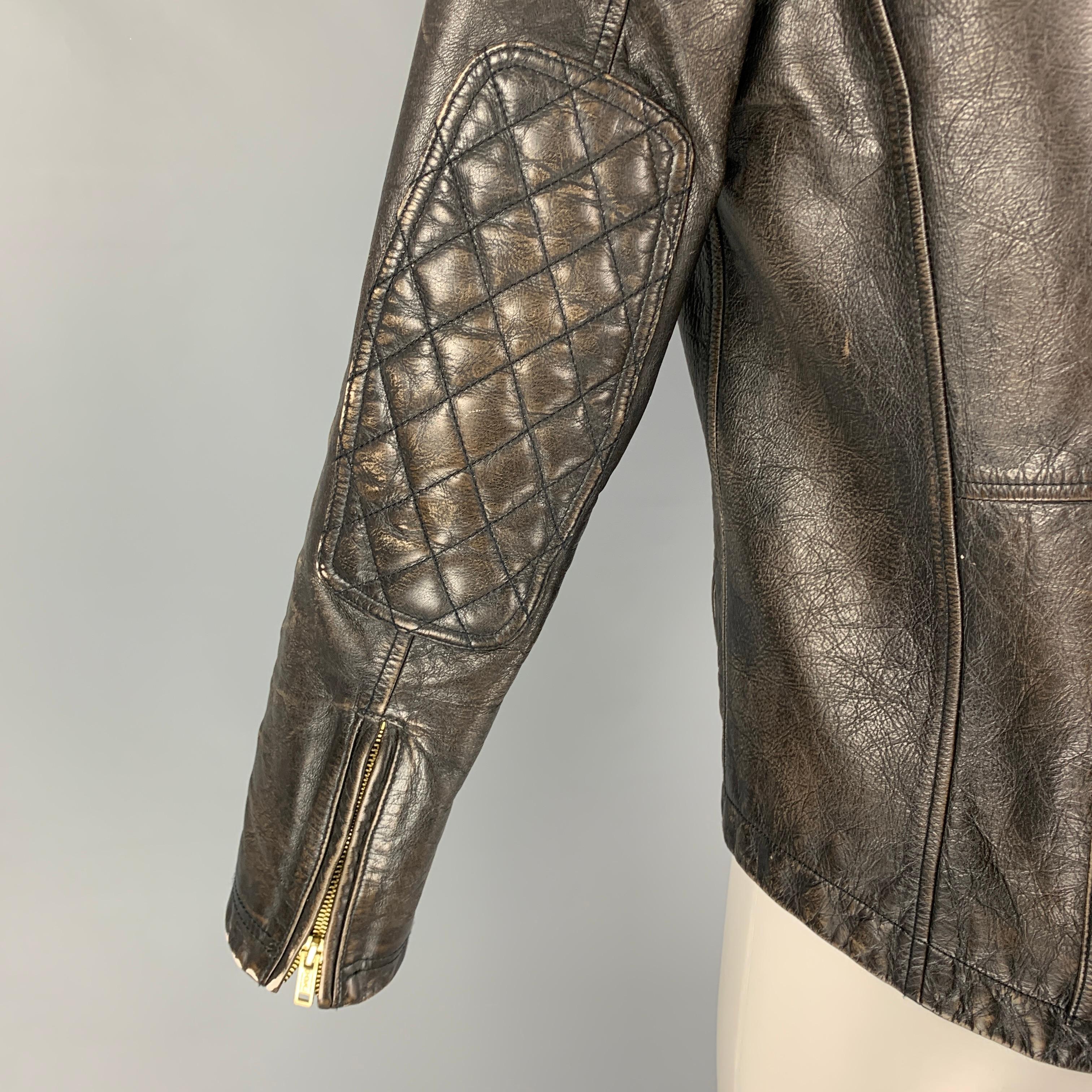 Men's TODD SNYDER Size M Brown Antique Leather Biker Jacket