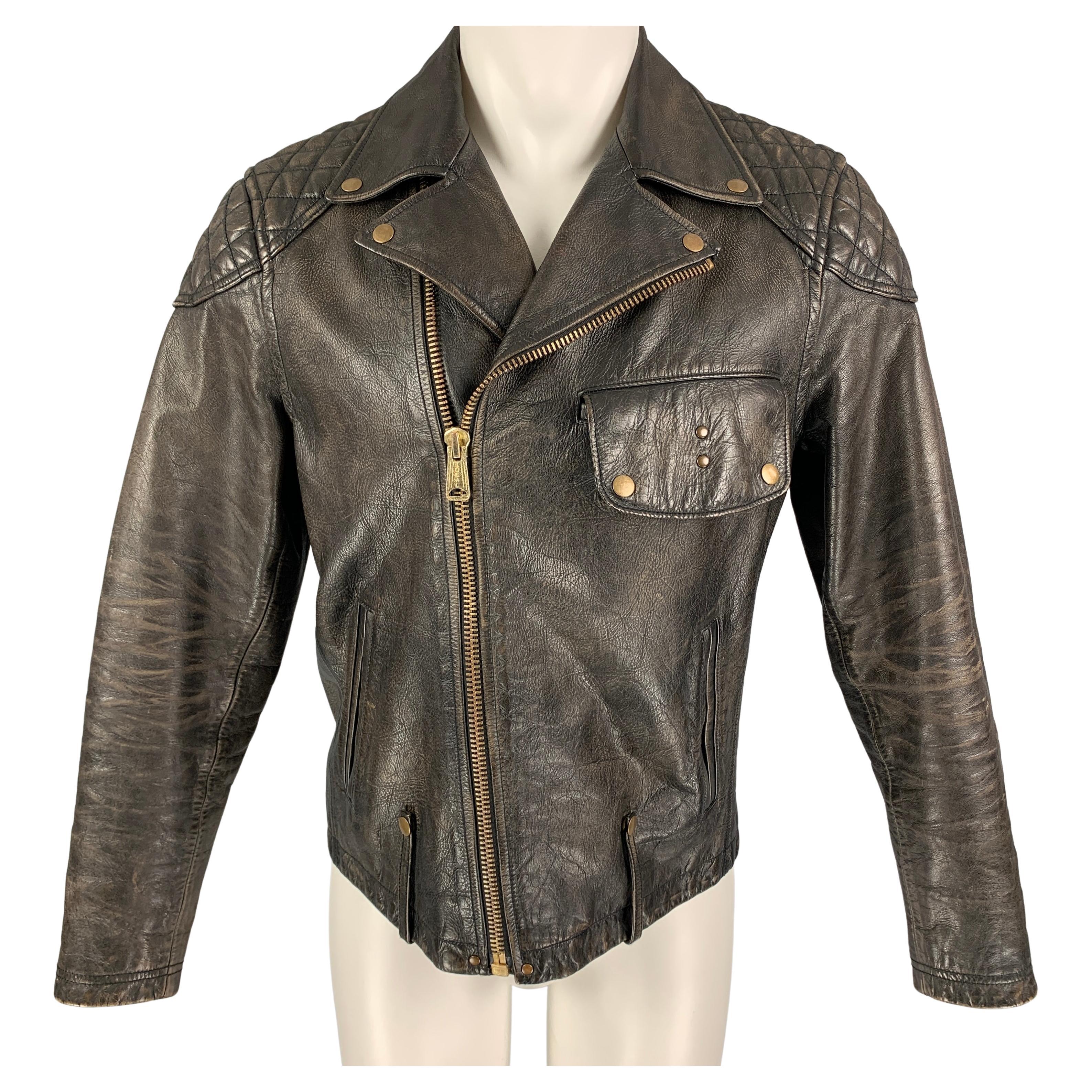 TODD SNYDER Size M Brown Antique Leather Biker Jacket