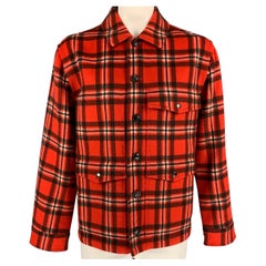 TODD SNYDER Size XXL Red & Black Plaid Wool Patch Pockets Jacket