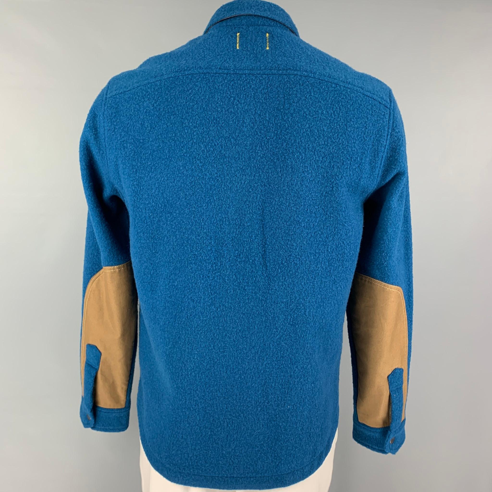 TODD SNYDER x L.L. BEAN Size M Teal Tan Textured Wool / Nylon Shirt Jacket In Good Condition In San Francisco, CA