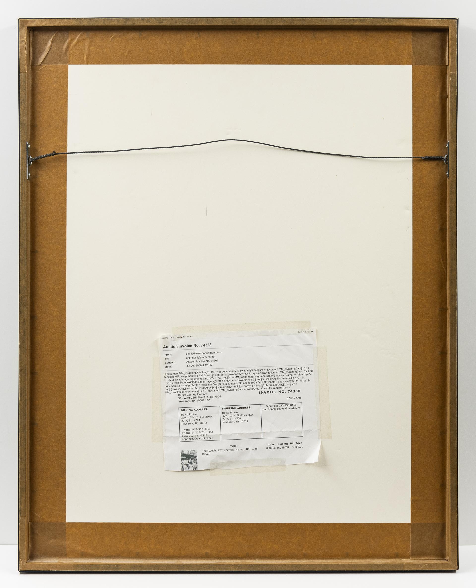 125e rue, Harlem, NY
1946/1986

Signé, titré et daté à l'encre noire, recto

Tirage gélatino-argentique

18.5 x 14.75 pouces, image