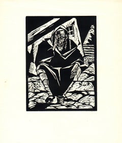 1939 Todros Geller 'Yemenite Beggar' Modernism Black & White Woodblock