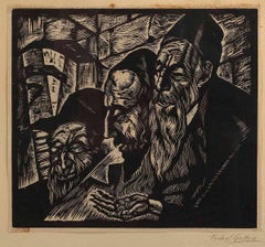 3 Jewish Men Judaica Woodblock Woodcut Engraving Print Chicago 1930s WPA Artist 