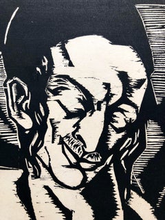 Hasidic Student Palestine 30s Judaica Woodblock Woodcut Print Chicago WPA Artist