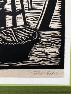 Jewish Market Peddler Judaica Woodblock Woodcut  Print Chicago 1930s WPA Artist