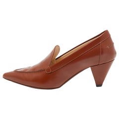 Tod&rsquo;s Brown Leather Pointed Toe Penny Loafer Pumps Size 36.5