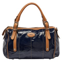Tod's Marineblau/BraunBeschichtetes Segeltuch und Leder G-Bag Easy Sacca Satchel