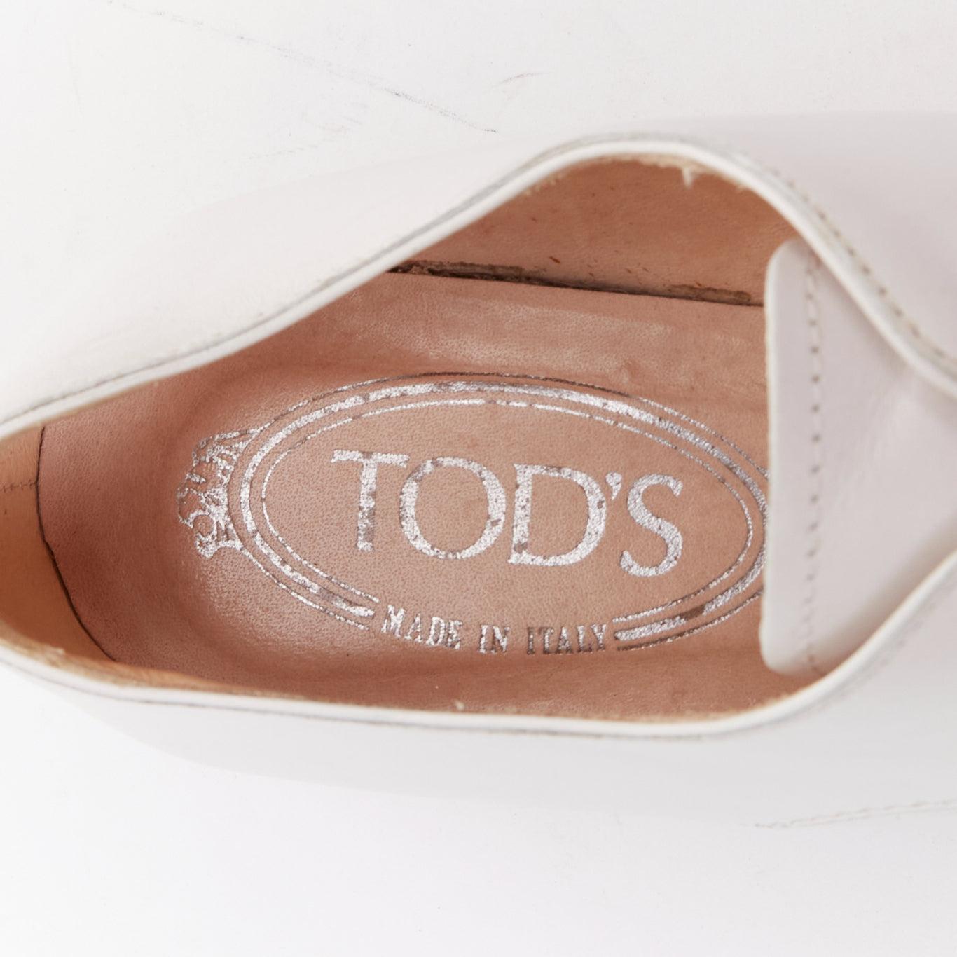 TOD'S 2016 white smooth leather brown midsole lace up platform shoes EU35 For Sale 2