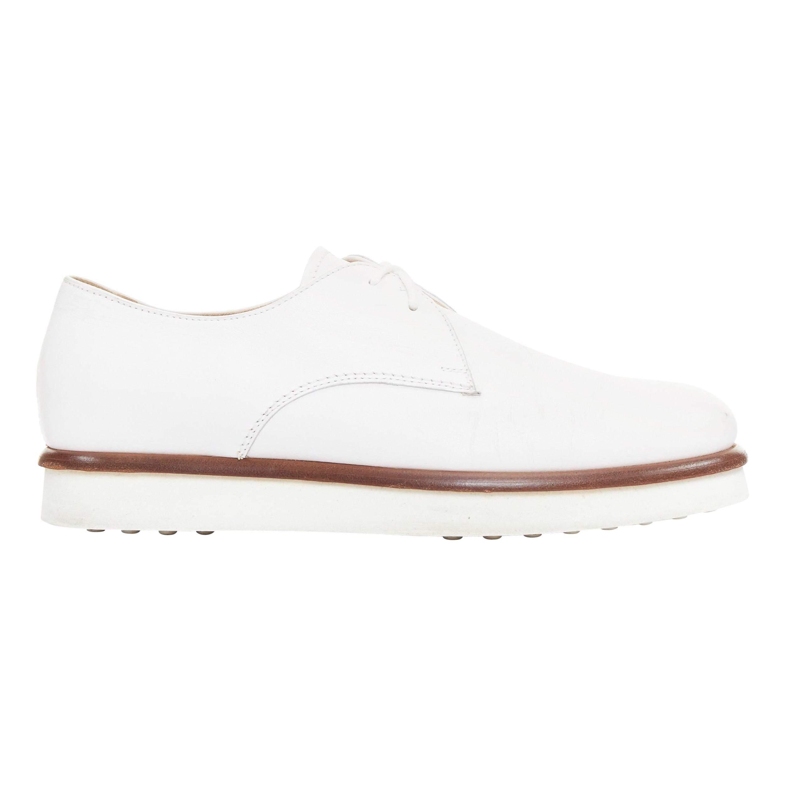 TOD'S 2016 white smooth leather brown midsole lace up platform shoes EU35 For Sale